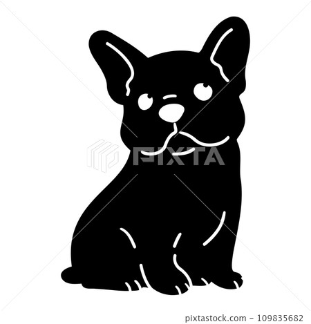 法國鬥牛犬面朝前坐著的剪影 109835682