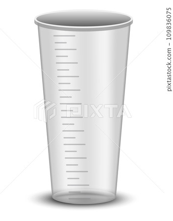 Plastic or glass measure jug. Realistic glass cup with measurement scale for volume isolated. Container for cooking or chemicals. Vector icon 109836075