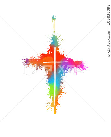 colored cross made of blots. Happy easter. hand drawing. Not AI, Vector illustration colored cross made of blots. Happy easter. hand drawing. Not AI, Vector illustration 109836098