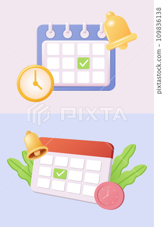 3d calendar icon. Daily schedule planner. Calendar events plan, work planning concept. 3d cartoon simple vector illustration 109836138
