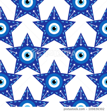 Evil eye magic seamless pattern. Symbol of protection, Turkish souvenir Evil eye magic seamless pattern. Symbol of protection, Turkish souvenir 109836302