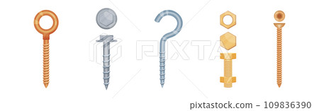 Nail and Bolt of Stainless Steel and Copper Vector Set Nail and Bolt of Stainless Steel and Copper Vector Set 109836390