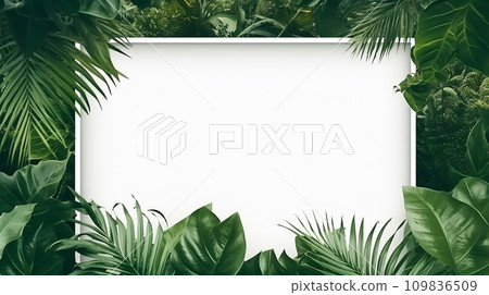 AI-generated content. A White Square Frame Surrounded by Green Leaves 109836509