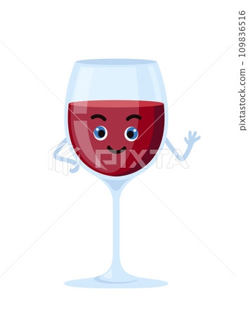 Cute wine glass cartoon character. Vector illustration for wine advertising. 109836516