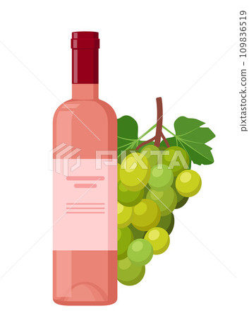 Bottle of wine with grapes. Winery. Vector illustration. 109836519