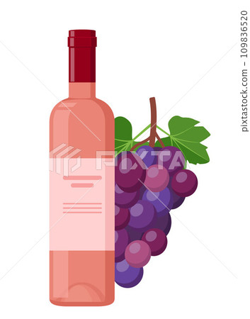 Bottle of wine with grapes. Winery. Vector illustration. 109836520