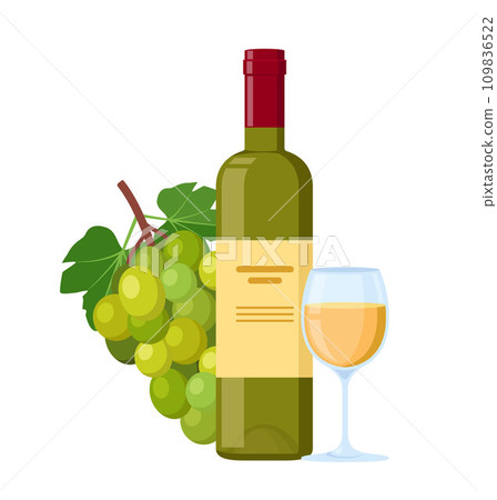 Bottle of wine with a glass and grapes. Winery. Vector illustration. Bottle of wine with a glass and grapes. Winery. Vector illustration. 109836522