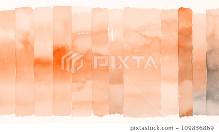 A watercolor brush painting palette of vertical stripes in shades of peach fuzz color. Modern trendy tone hue shade. Generative AI 109836869