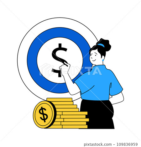 Business concept with cartoon people in flat design for web. Woman developing new company, making investments for getting profit. Vector illustration for social media banner, marketing material. Business concept with cartoon people in flat design for web. Woman developing new company, making investments for getting profit. Vector illustration for social media banner, marketing material. 109836959