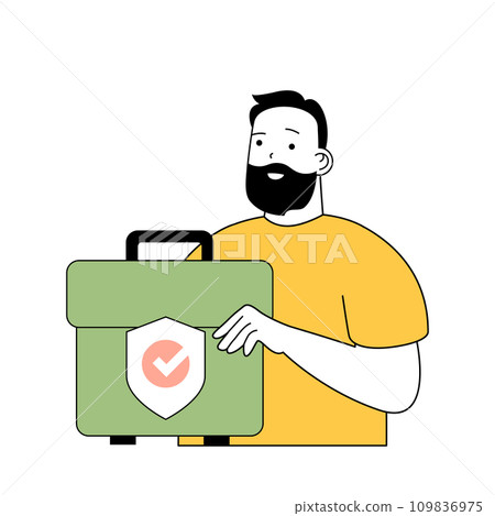 Insurance service concept with cartoon people in flat design for web. Man making risk investments and using assurance protection. Vector illustration for social media banner, marketing material. Insurance service concept with cartoon people in flat design for web. Man making risk investments and using assurance protection. Vector illustration for social media banner, marketing material. 109836975