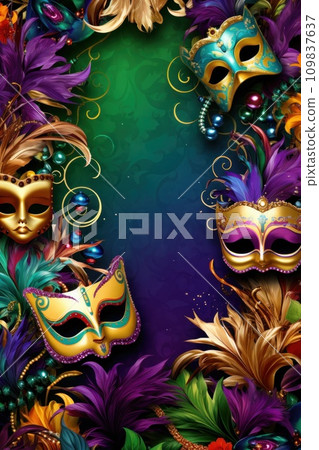 A vivid carnival background filled with lively colors, masks, and festive flair 109837637