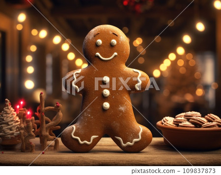 gingerbread man with christmas lights 109837873