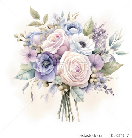 Isolated watercolor wedding bouquet, soft hues, an enchanting focal point Isolated watercolor wedding bouquet, soft hues, an enchanting focal point 109837937