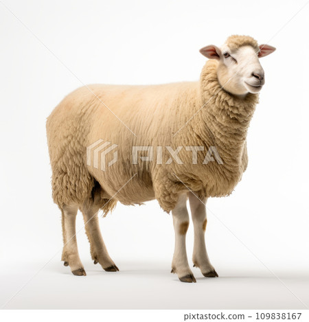 Fluffy sheep isolated on white background. Farmland animals concept. 109838167