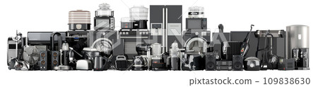 Black kitchen and household appliances, 3D rendering Black kitchen and household appliances, 3D rendering 109838630