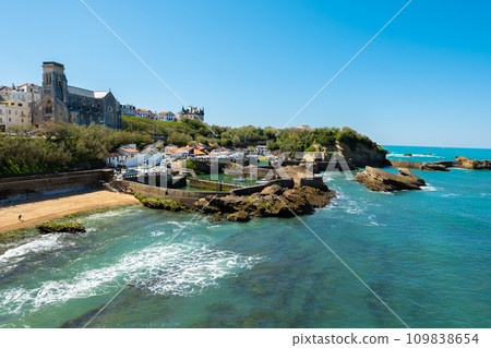Scenic landscape of the beach and coastline of Biarritz, famous touristic destination in France. Scenic landscape of the beach and coastline of Biarritz, famous touristic destination in France. 109838654