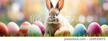 Easter bunny among Easter eggs 109839075