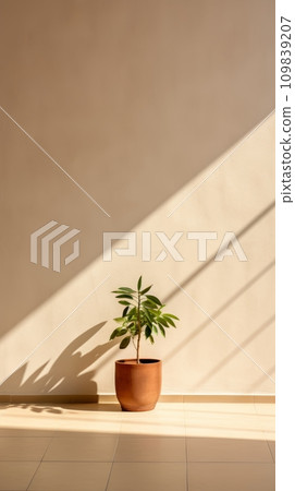 Shadow on a natural-colored wall from a window Shadow on a natural-colored wall from a window 109839207