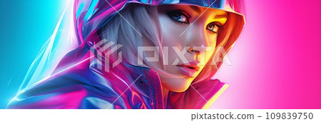 Young beautiful retro futuristic girl Young beautiful retro futuristic girl 109839750