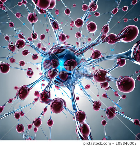 AI-generated content. A close-up digital illustration of molecular structures. 109840002