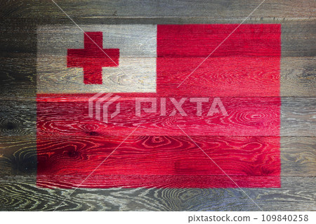 Tonga flag on rustic old wood surface background 109840258