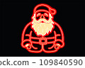 Neon lamp of happy Santa Claus, red line cartoon style,  generative AI. 109840590