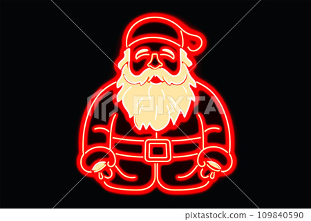 Neon lamp of happy Santa Claus, red line cartoon style,  generative AI. Neon lamp of happy Santa Claus, red line cartoon style,  generative AI. 109840590
