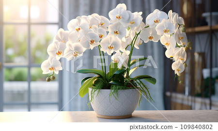 Beautiful potted Phalaenopsis orchid in a bright room "AI generated image" Beautiful potted Phalaenopsis orchid in a bright room "AI generated image" 109840802