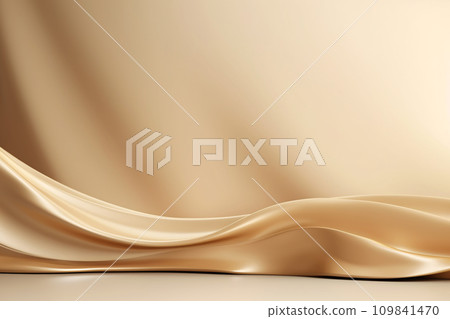 Elevate Your Brand, Luxury Beige Podium on Flowing Gold Fabric Elevate Your Brand, Luxury Beige Podium on Flowing Gold Fabric 109841470
