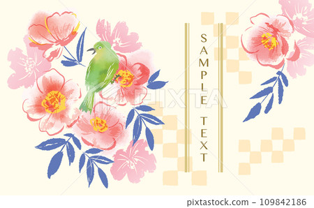 山茶花和白眼背景插畫素材 山茶花和白眼背景插畫素材 109842186