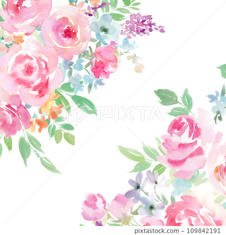 粉紅玫瑰和水彩花背景插圖 粉紅玫瑰和水彩花背景插圖 109842191