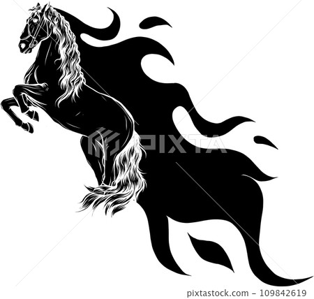 vector black silhouette of horse with flames on white background vector black silhouette of horse with flames on white background 109842619