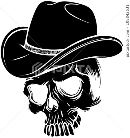 black silhouette of Skull cowboy on white background black silhouette of Skull cowboy on white background 109842631