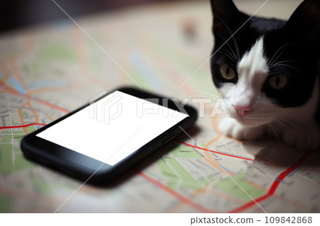 lose and found pet cat and dog on GPS map. AI generative lose and found pet cat and dog on GPS map. AI generative 109842868