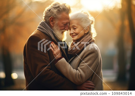 Elderly Couple Embraces Tenderly, Wrapping Each Other in Love's Warmth, AI generated 109843014