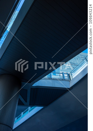 Shibuya Station East Exit Pedestrian Bridge View looking up from below 2023.12 b-1 109843214