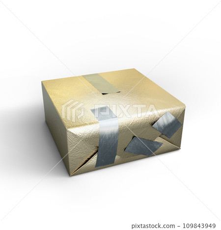 Golden Gift Box with Silver Duct Tape. 3D Illustration. File with Clipping Path. Golden Gift Box with Silver Duct Tape. 3D Illustration. File with Clipping Path. 109843949