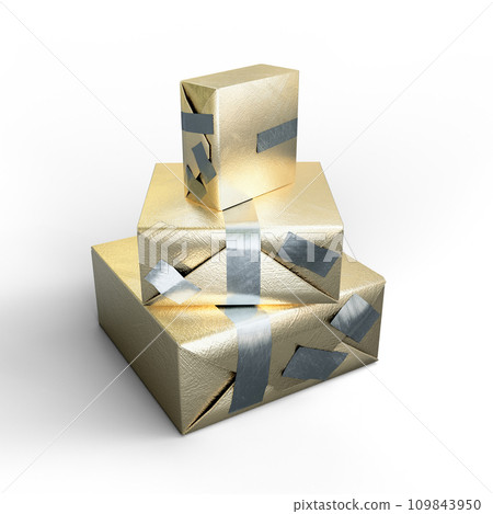 Golden Gift Box with Silver Duct Tape. 3D Illustration. File with Clipping Path. Golden Gift Box with Silver Duct Tape. 3D Illustration. File with Clipping Path. 109843950