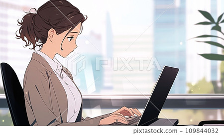 Business woman who works on personal computer 109844032