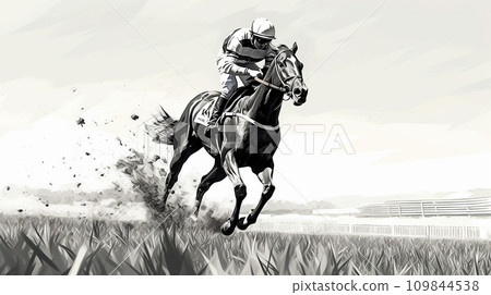 馬和騎師在賽馬場上奔跑 109844538
