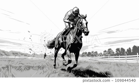 馬和騎師在賽馬場上奔跑 109844540