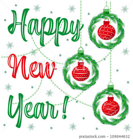 Happy New Year holiday greeting with traditional bold red and green colors. 109844632
