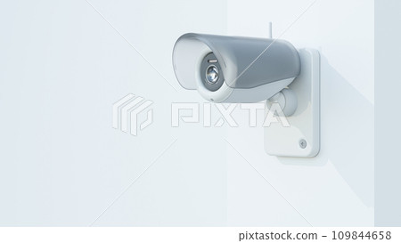 Security CCTV camera. Scan the area for surveillance purposes. Space on the side for text entry. technology or innovation background. Minimal idea concept. 109844658