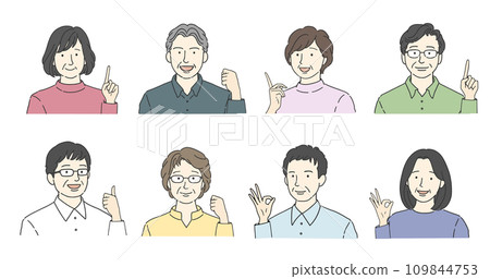 Senior men and women icon set in various poses 109844753