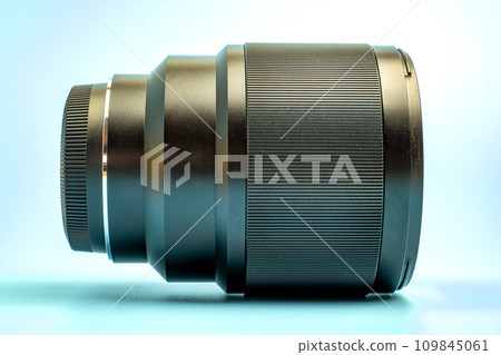 Optical digital camera lens isolated on blue background 109845061