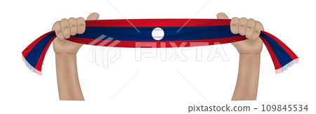 3D Flag on ribbon in hand 3D Flag on ribbon in hand 109845534
