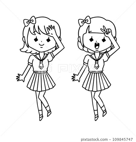 協調雙胞胎的女孩的線條畫 協調雙胞胎的女孩的線條畫 109845747