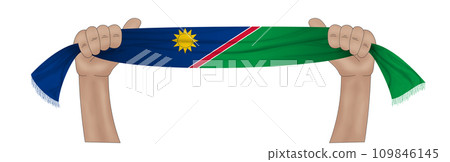 3D Flag on ribbon in hand 3D Flag on ribbon in hand 109846145