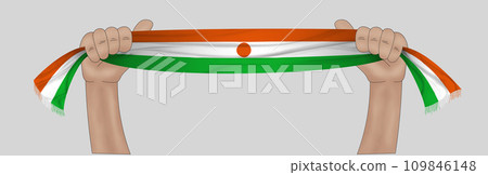 3D Flag on ribbon in hand 3D Flag on ribbon in hand 109846148