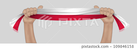 3D Flag on ribbon in hand 3D Flag on ribbon in hand 109846158